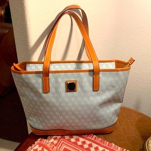 Dooney & Bourke Monogram DB Tote Teal & Leather Trim